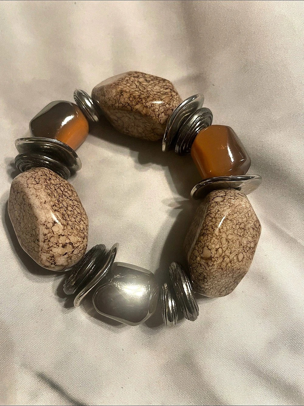 Brown & Silver Chunky Beaded Bracelet Like New